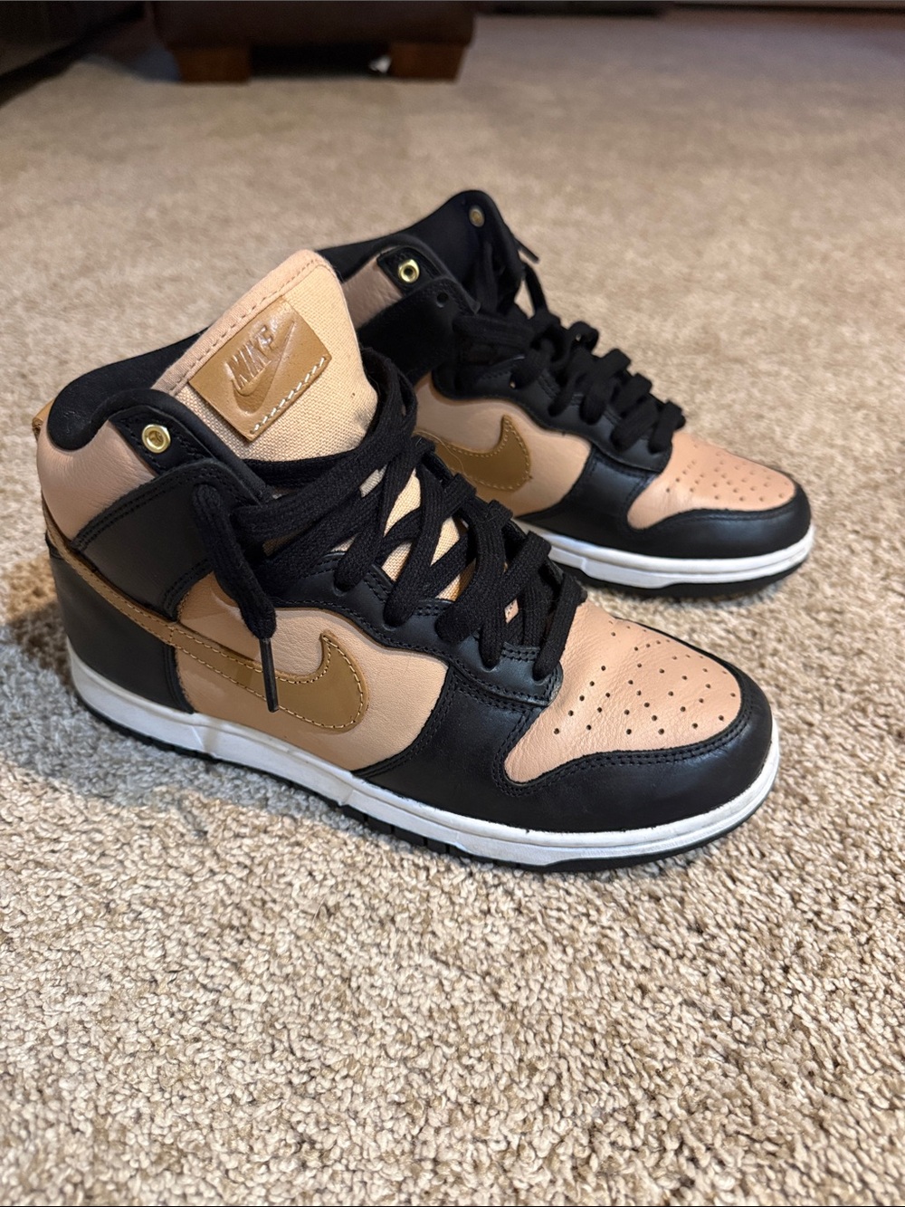 Nike Women’s High-Top Sneakers in Black, Tan, and Gold - Picture 1 of 5